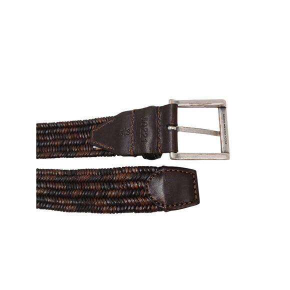 Italian Belt Weaved Leather Men's Sz 36 90 Brown Silver Eurometal Quiet Luxury - Picture 10 of 12